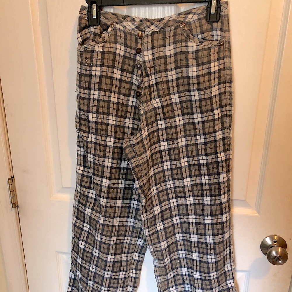 Unique High waist grey/sage green plaid wide leg pants